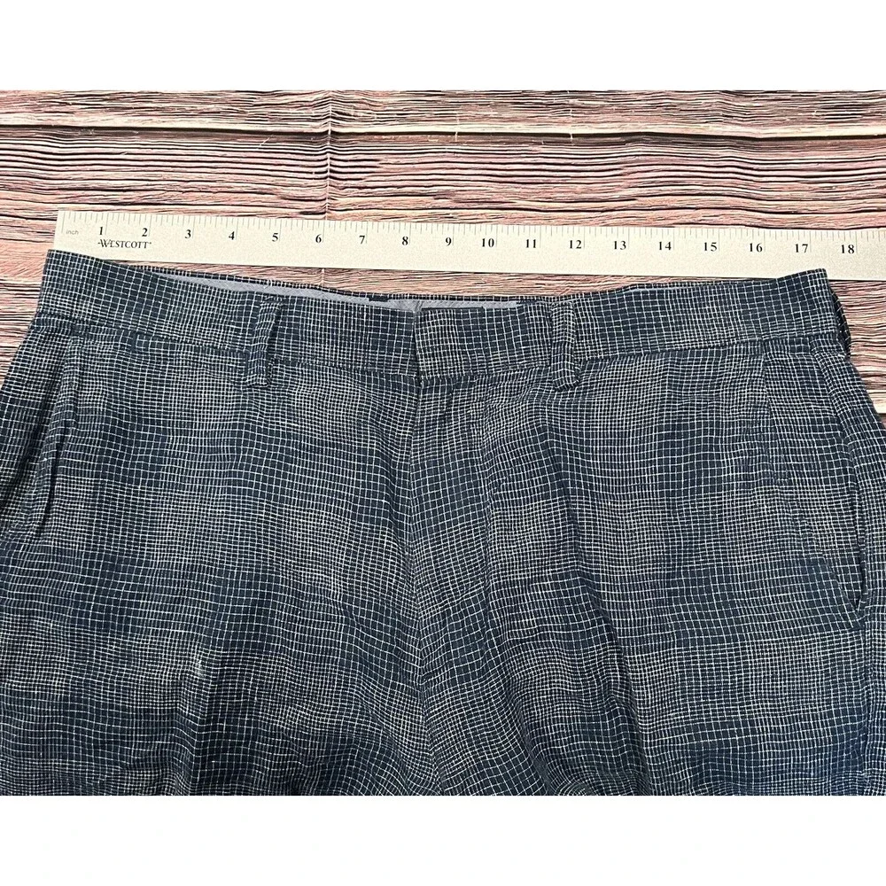 J Crew Club Men's 100% Linen Blue Plaid Chino Shorts Flat Front Size‎ 34 10.5 L
